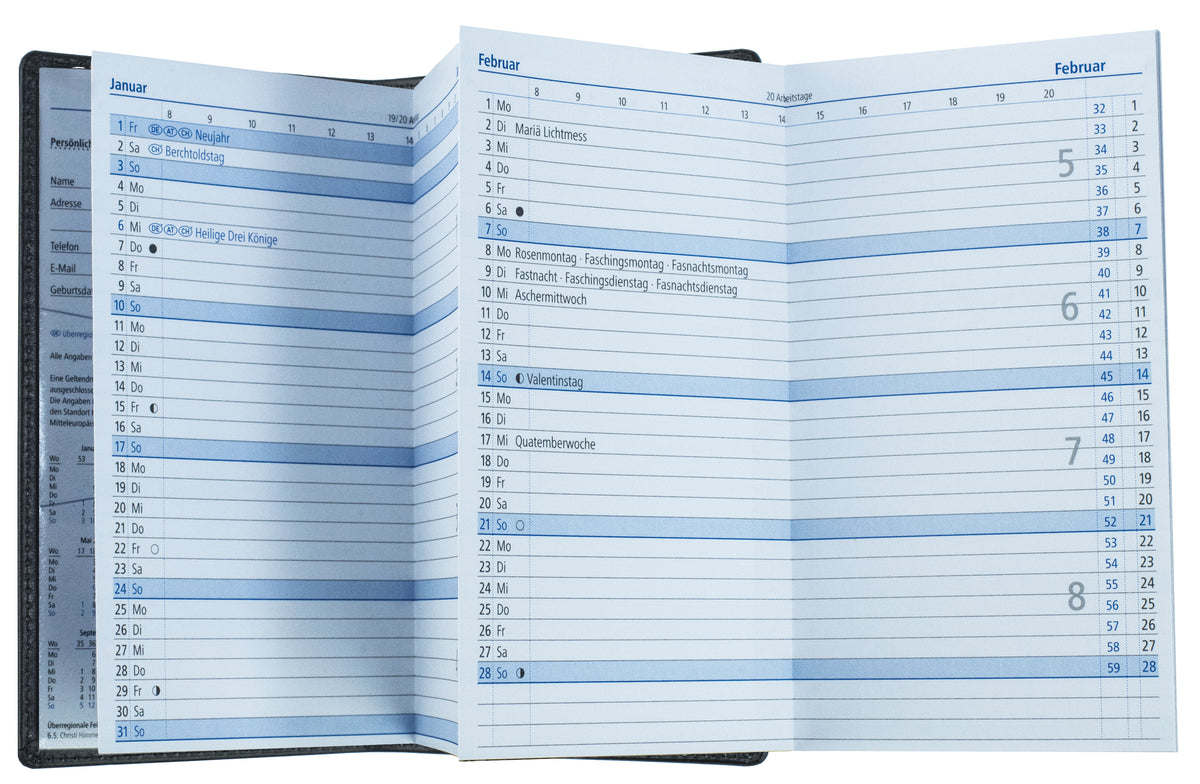 Leporello Faltkalender Pocket Format mit Adressheft | Echtleder | BOXCALF