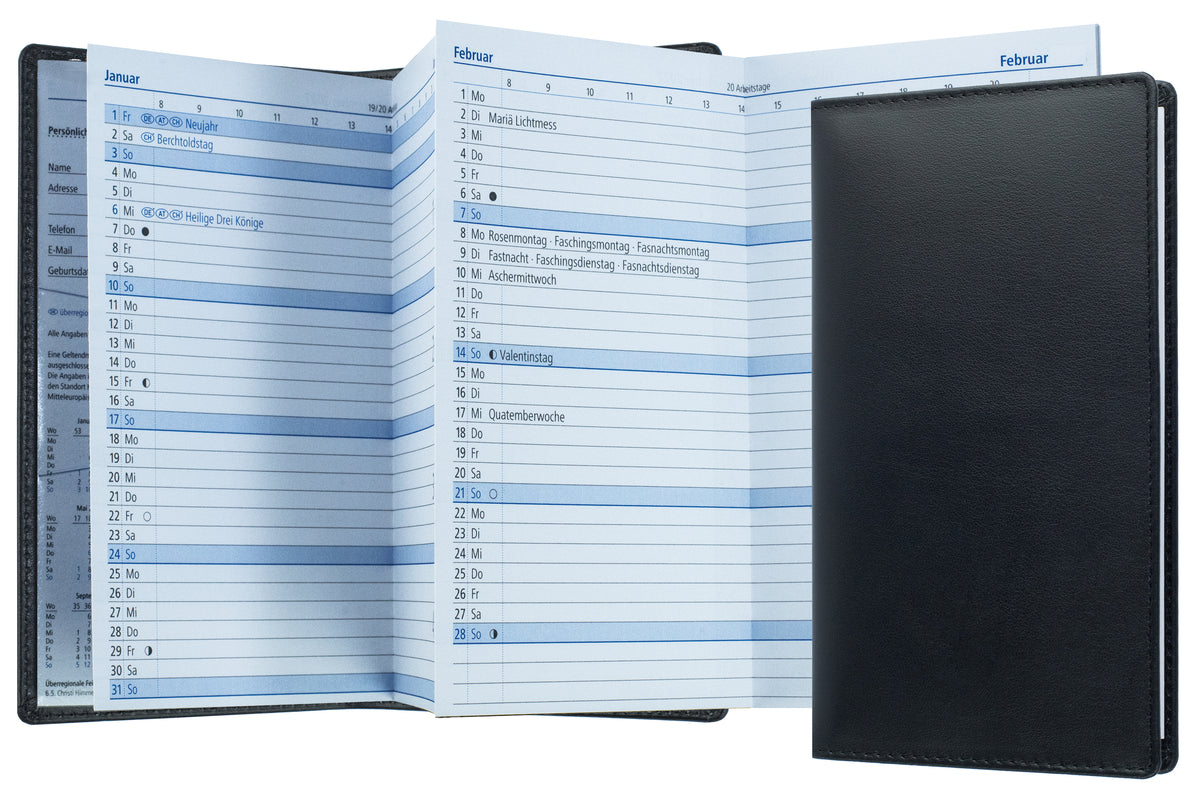Leporello Faltkalender Pocket Format mit Adressheft | Echtleder | BOXCALF