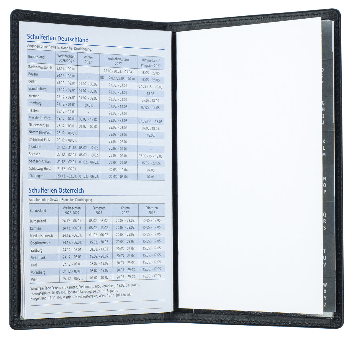 Leporello Faltkalender Pocket Format mit Adressheft | Echtleder | BOXCALF