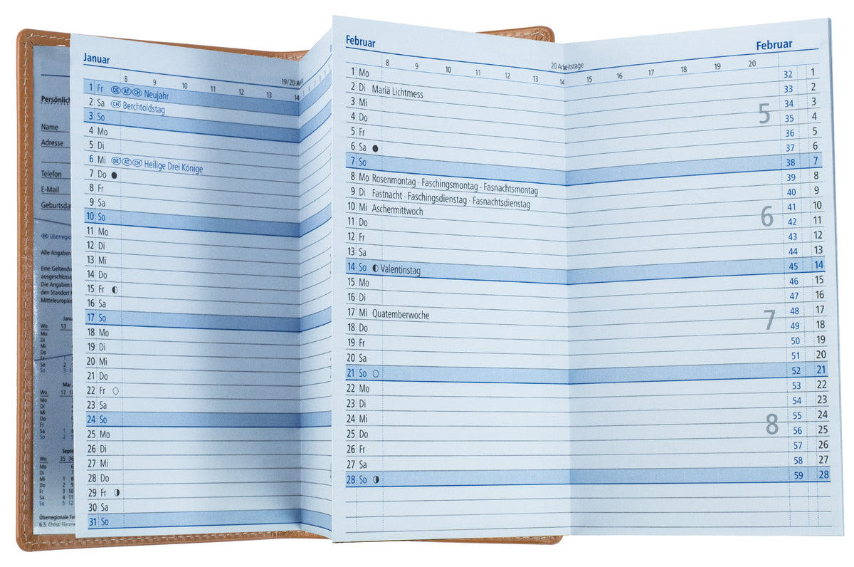 Leporello Faltkalender Pocket Format mit Adressheft | Echtleder | BOXCALF