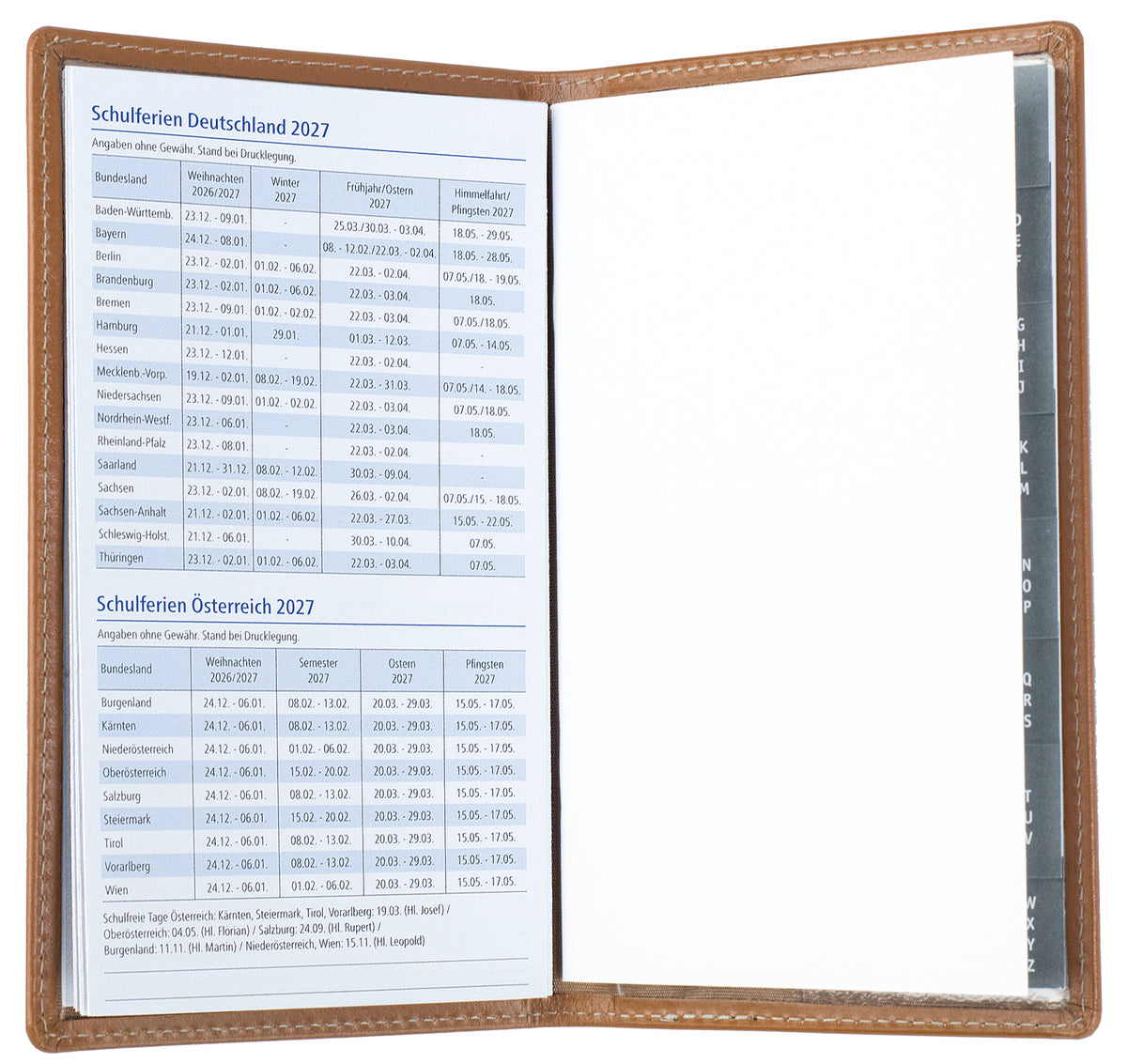 Leporello Faltkalender Pocket Format mit Adressheft | Echtleder | BOXCALF