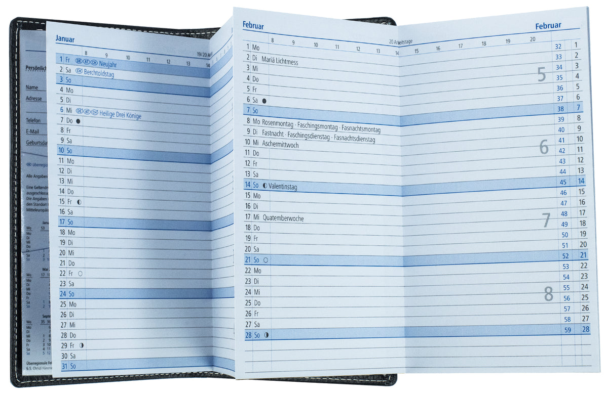 Leporello Faltkalender Pocket Format mit Adressheft | Echtleder | SOFTGRAIN