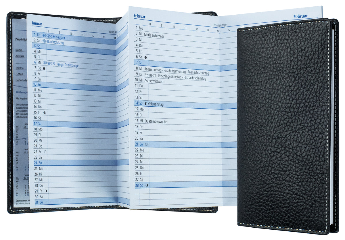 Leporello Faltkalender Pocket Format mit Adressheft | Echtleder | SOFTGRAIN