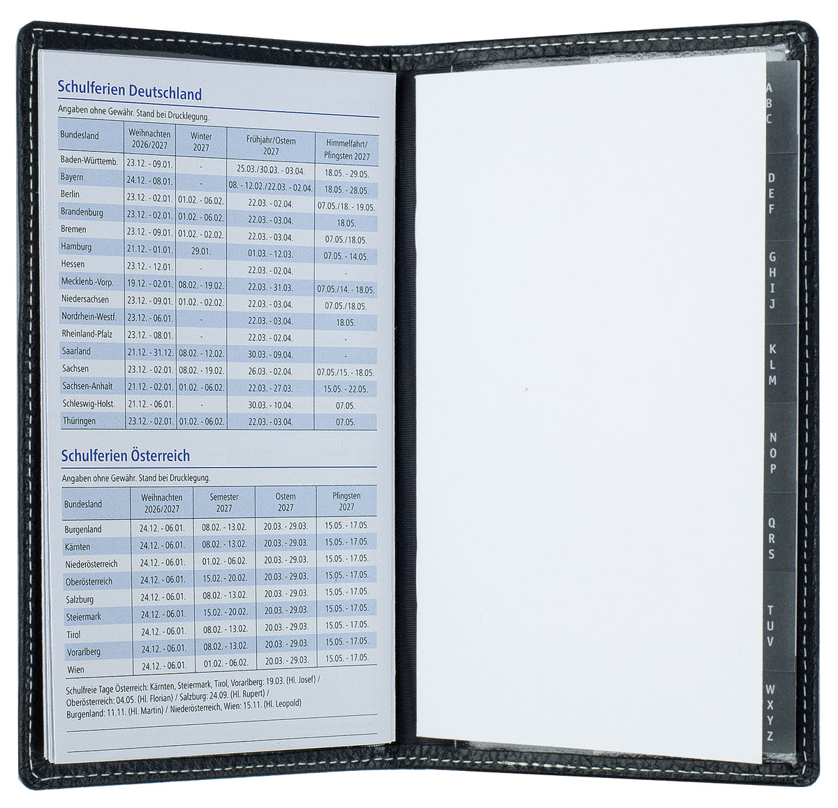 Leporello Faltkalender Pocket Format mit Adressheft | Echtleder | SOFTGRAIN