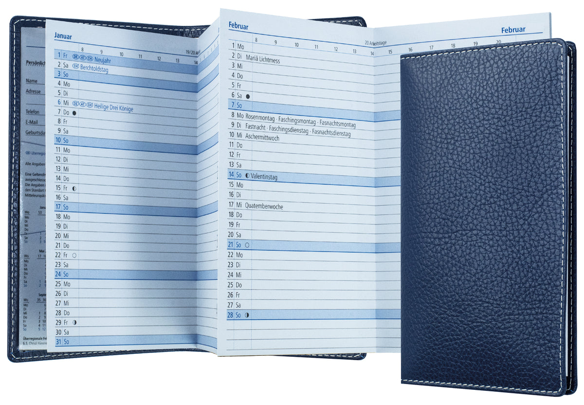 Leporello Faltkalender Pocket Format mit Adressheft | Echtleder | SOFTGRAIN