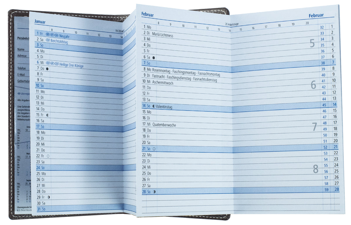 Leporello Faltkalender Pocket Format mit Adressheft | Echtleder | SOFTGRAIN