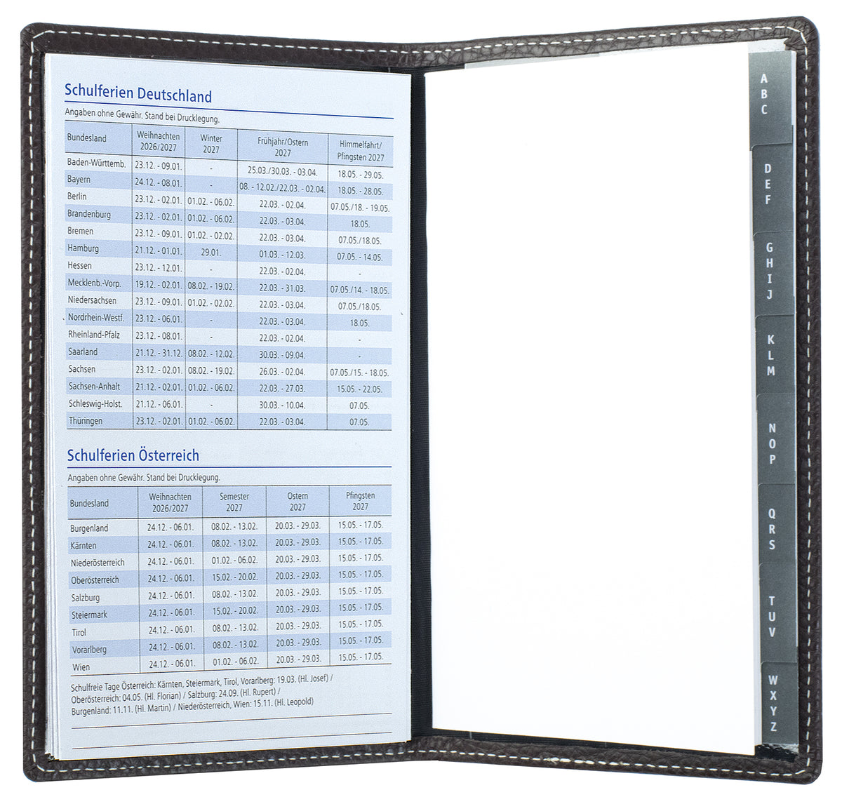 Leporello Faltkalender Pocket Format mit Adressheft | Echtleder | SOFTGRAIN