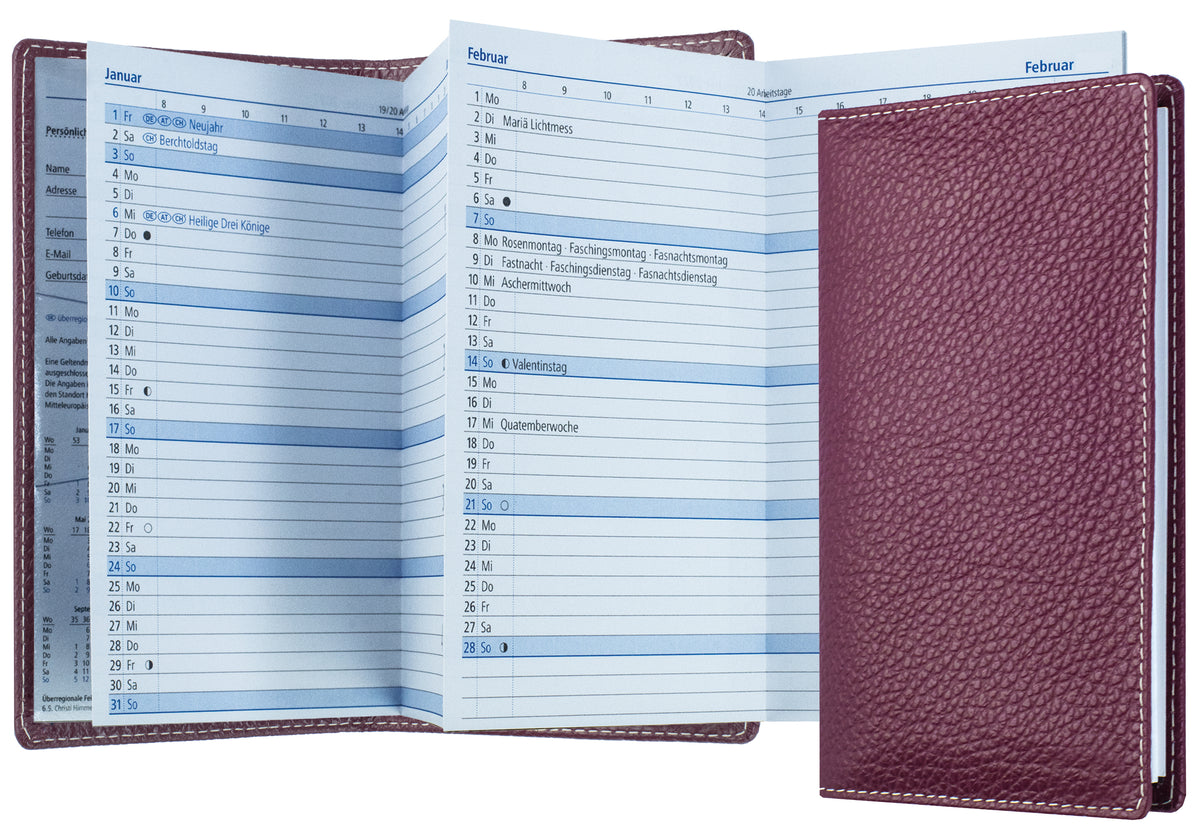 Leporello Faltkalender Pocket Format mit Adressheft | Echtleder | SOFTGRAIN
