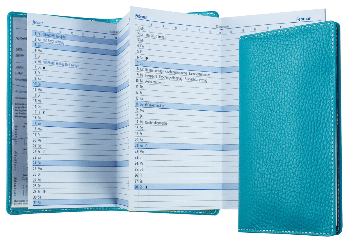 Leporello Faltkalender Pocket Format mit Adressheft | Echtleder | SOFTGRAIN