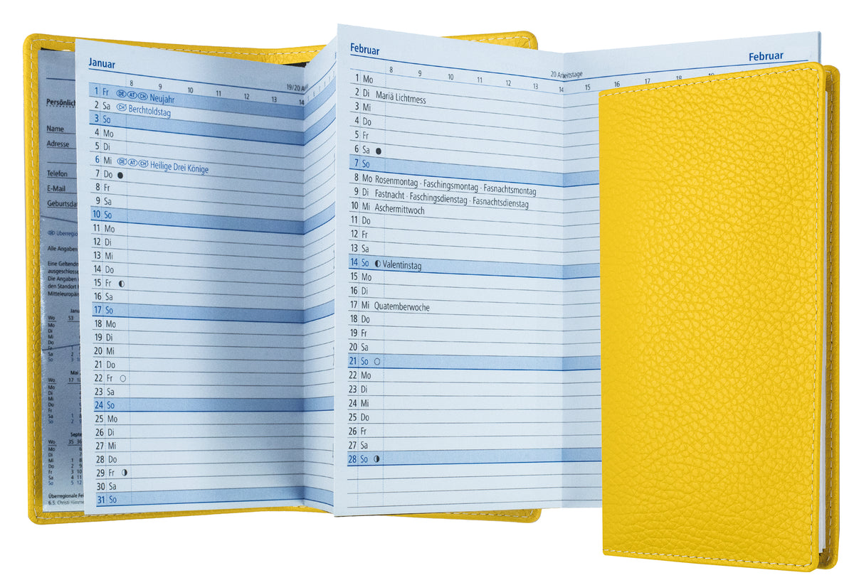Leporello Faltkalender Pocket Format mit Adressheft | Echtleder | SOFTGRAIN