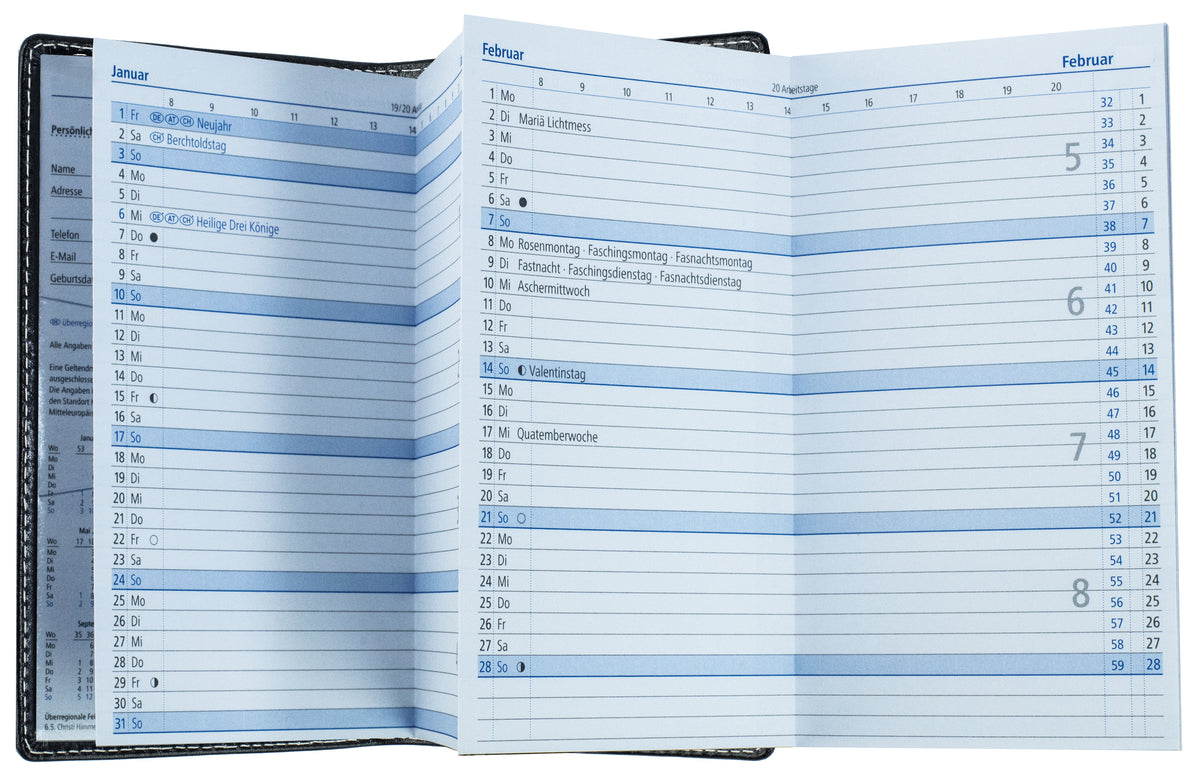 Leporello Faltkalender Pocket Format mit Adressheft | Echtleder | VINTAGE
