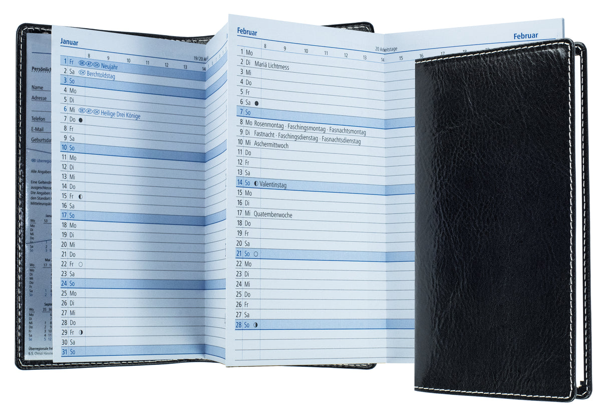 Leporello Faltkalender Pocket Format mit Adressheft | Echtleder | VINTAGE
