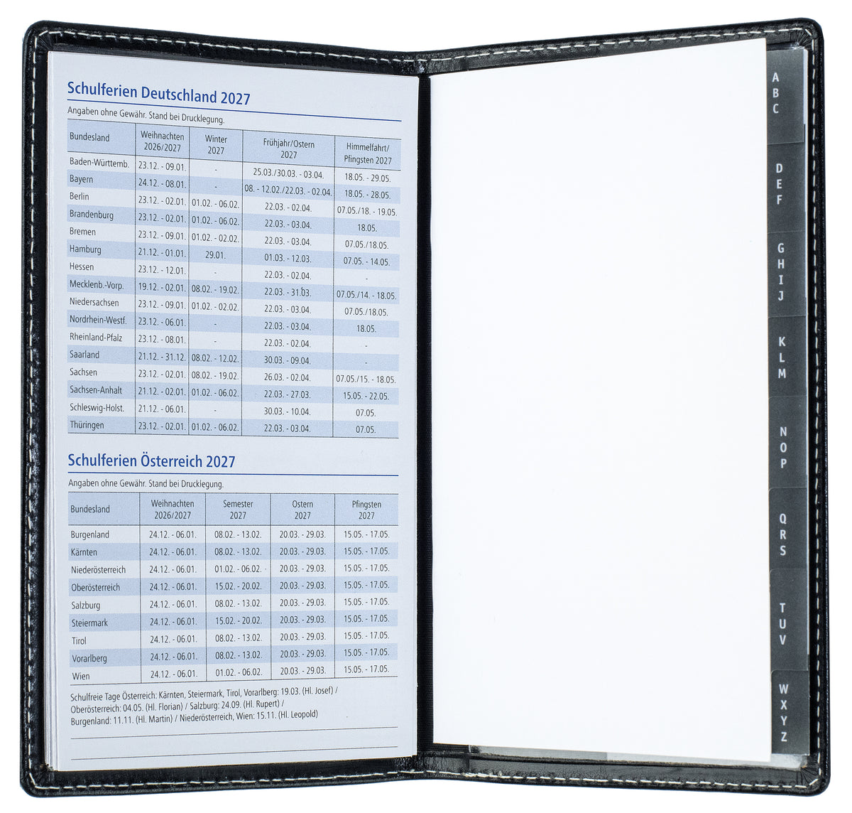 Leporello Faltkalender Pocket Format mit Adressheft | Echtleder | VINTAGE