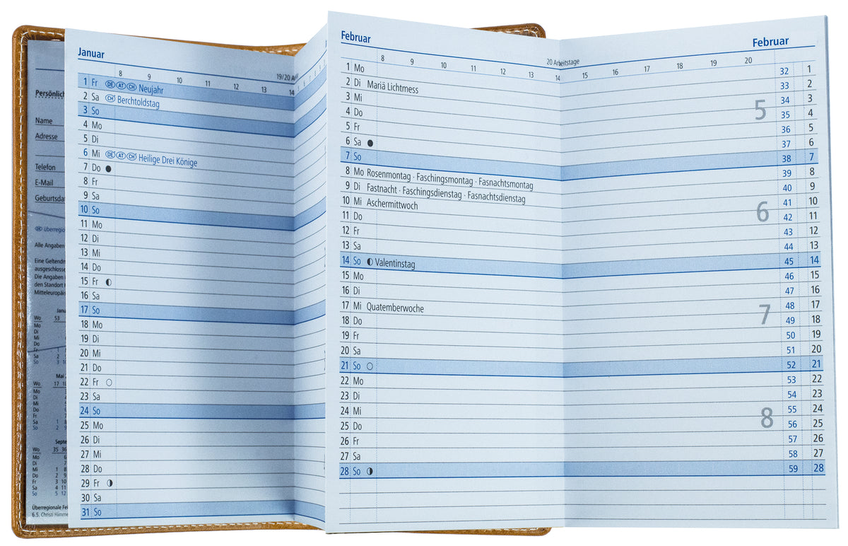 Leporello Faltkalender Pocket Format mit Adressheft | Echtleder | VINTAGE