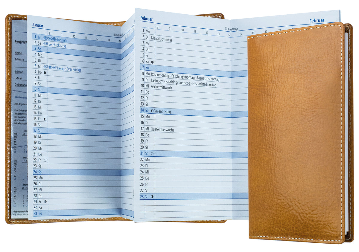 Leporello Faltkalender Pocket Format mit Adressheft | Echtleder | VINTAGE