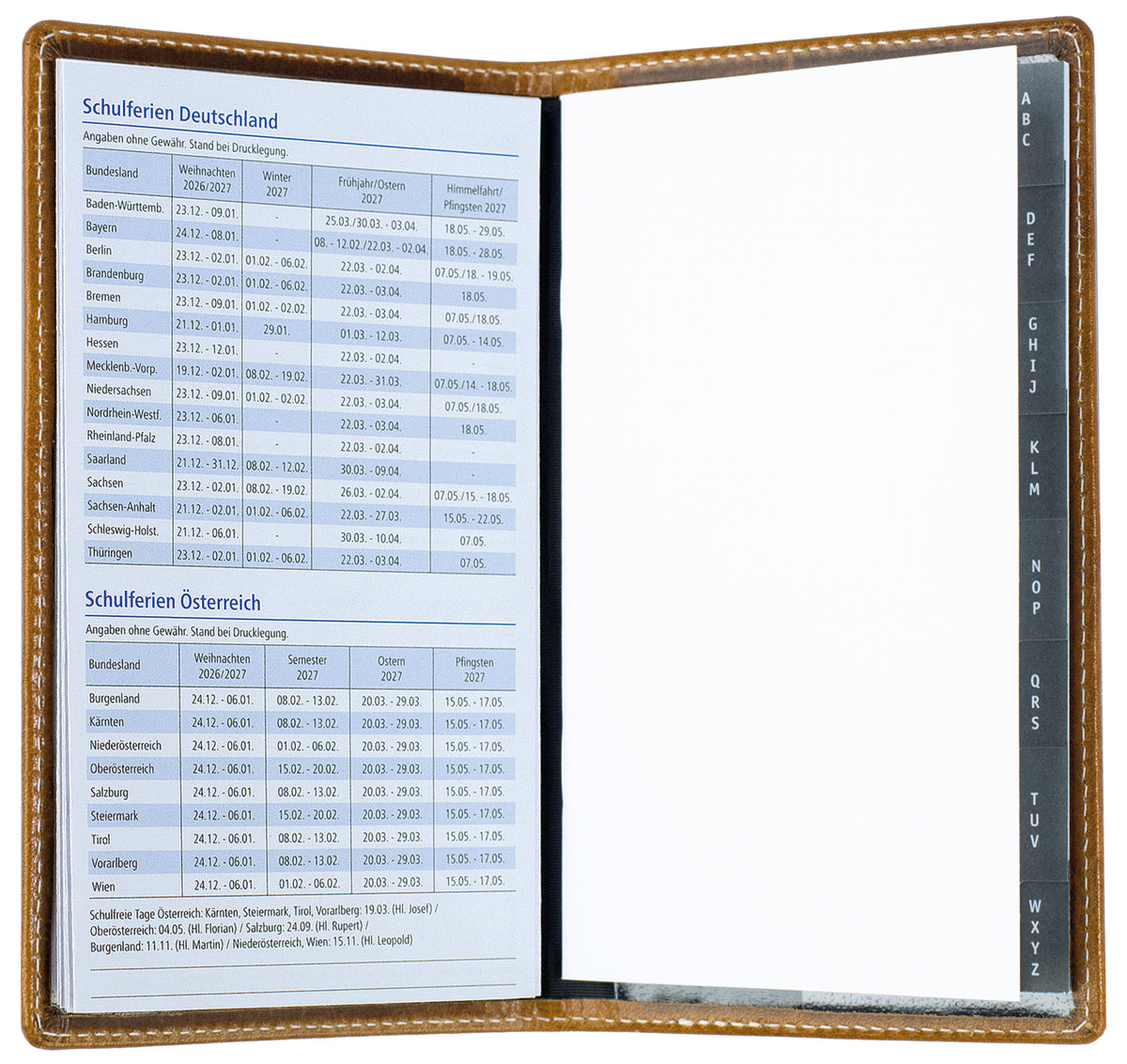 Leporello Faltkalender Pocket Format mit Adressheft | Echtleder | VINTAGE