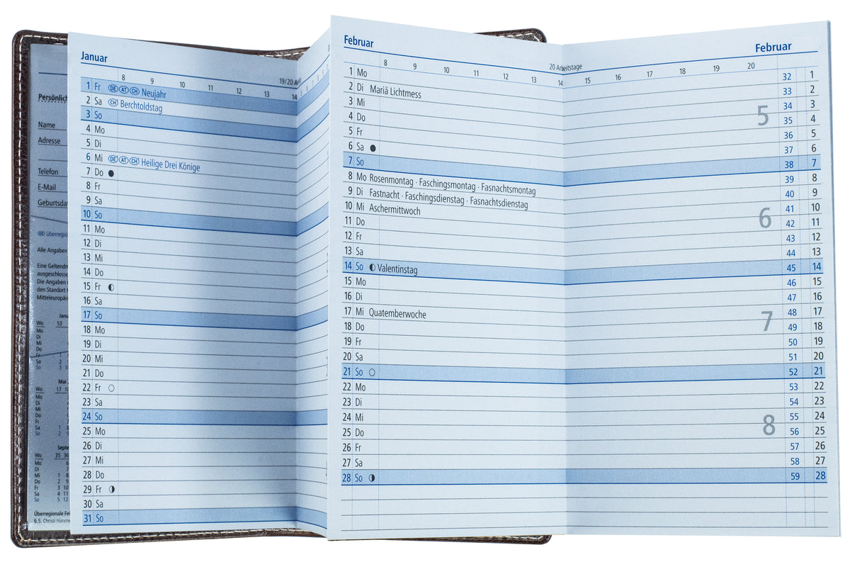 Leporello Faltkalender Pocket Format mit Adressheft | Echtleder | VINTAGE