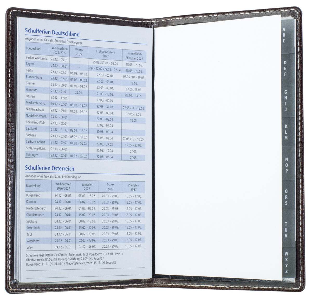 Leporello Faltkalender Pocket Format mit Adressheft | Echtleder | VINTAGE