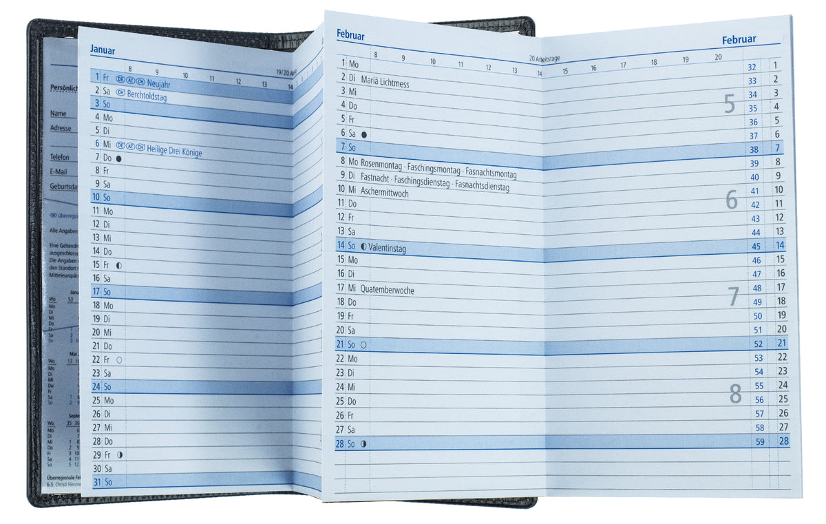 Leporello Faltkalender Pocket Format mit Adressheft | Echtleder | PAGLIA