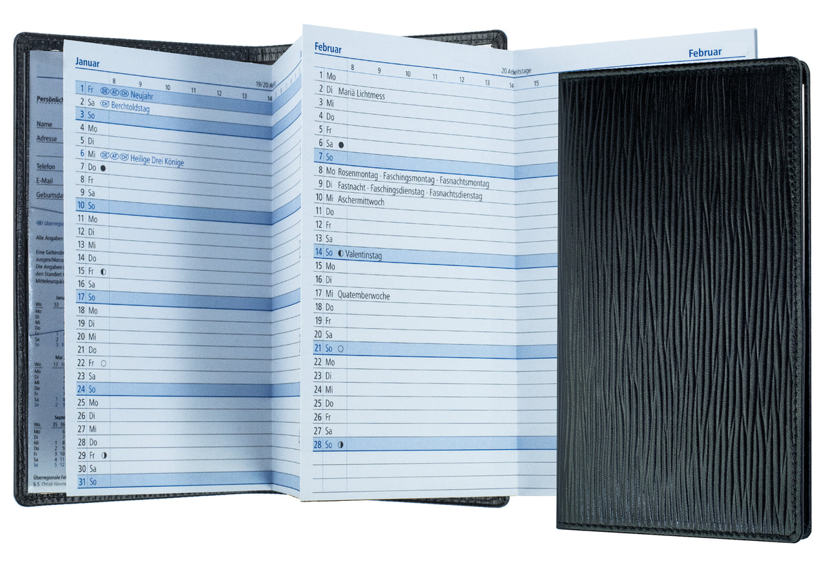 Leporello Faltkalender Pocket Format mit Adressheft | Echtleder | PAGLIA