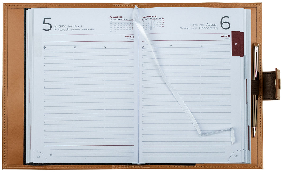 Buchkalender DIN A5 mit Druckknopf | Echtleder | CAMBRIDGE