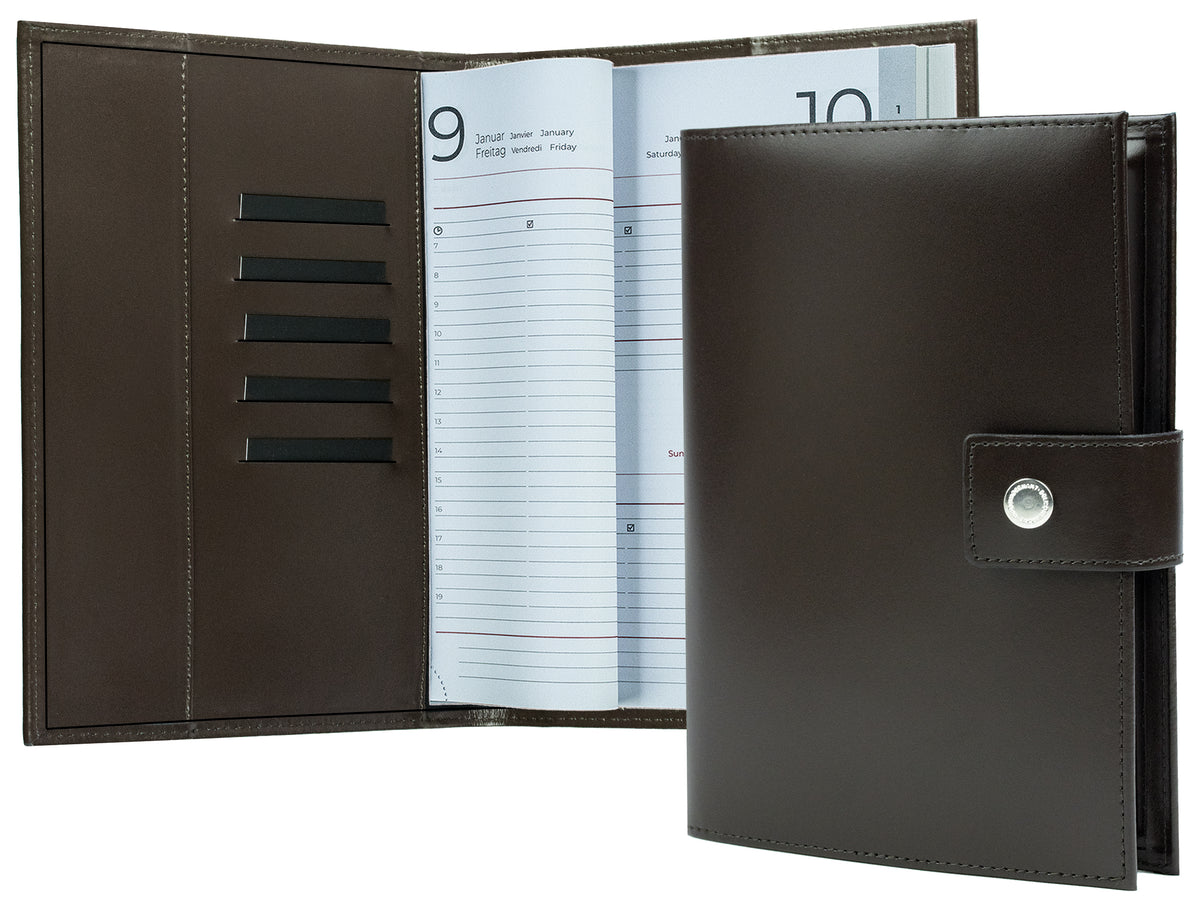 Buchkalender DIN A5 mit Druckknopf | Echtleder | CAMBRIDGE