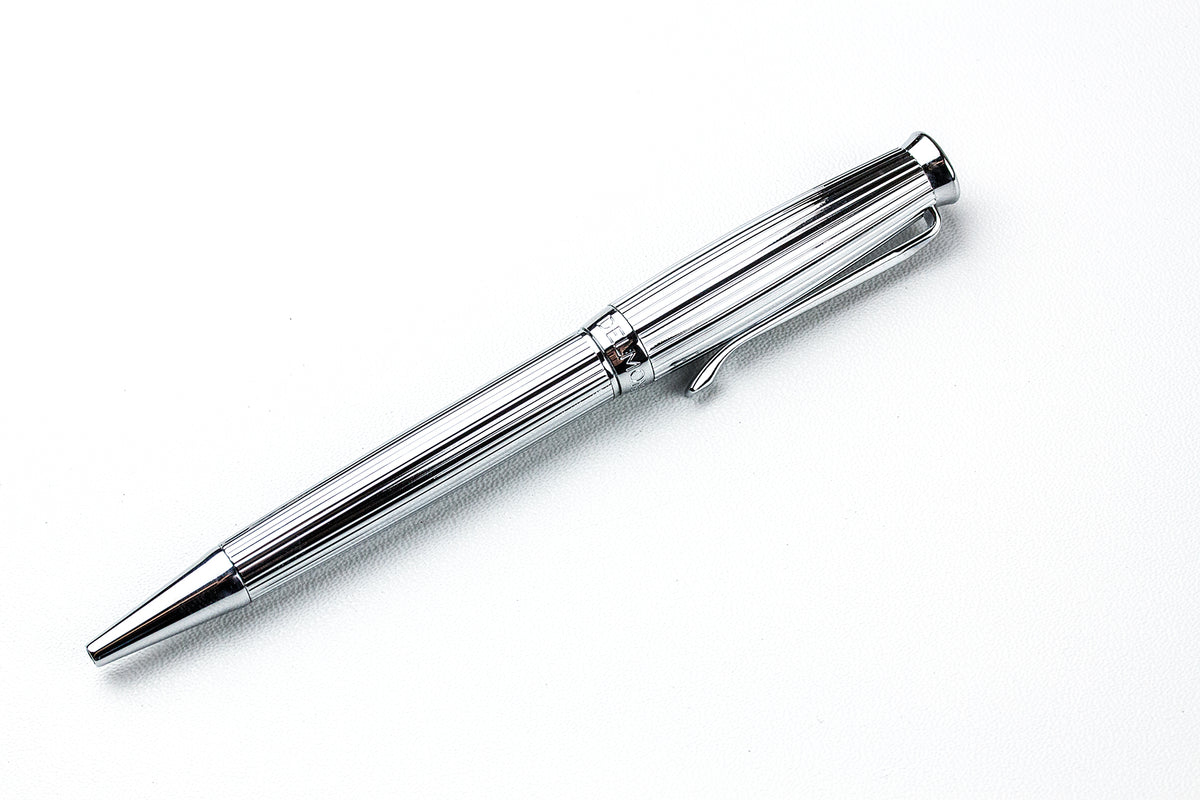 Drehkugelschreiber ART DECO silberfarben mit Stecketui VINTAGE schwarz