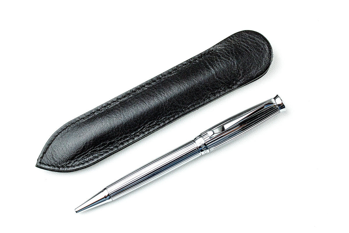 Drehkugelschreiber ART DECO silberfarben mit Stecketui VINTAGE schwarz