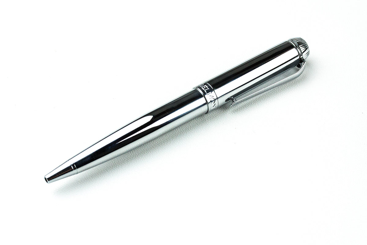 Drehkugelschreiber BAUHAUS silberfarben mit Stecketui VINTAGE schwarz