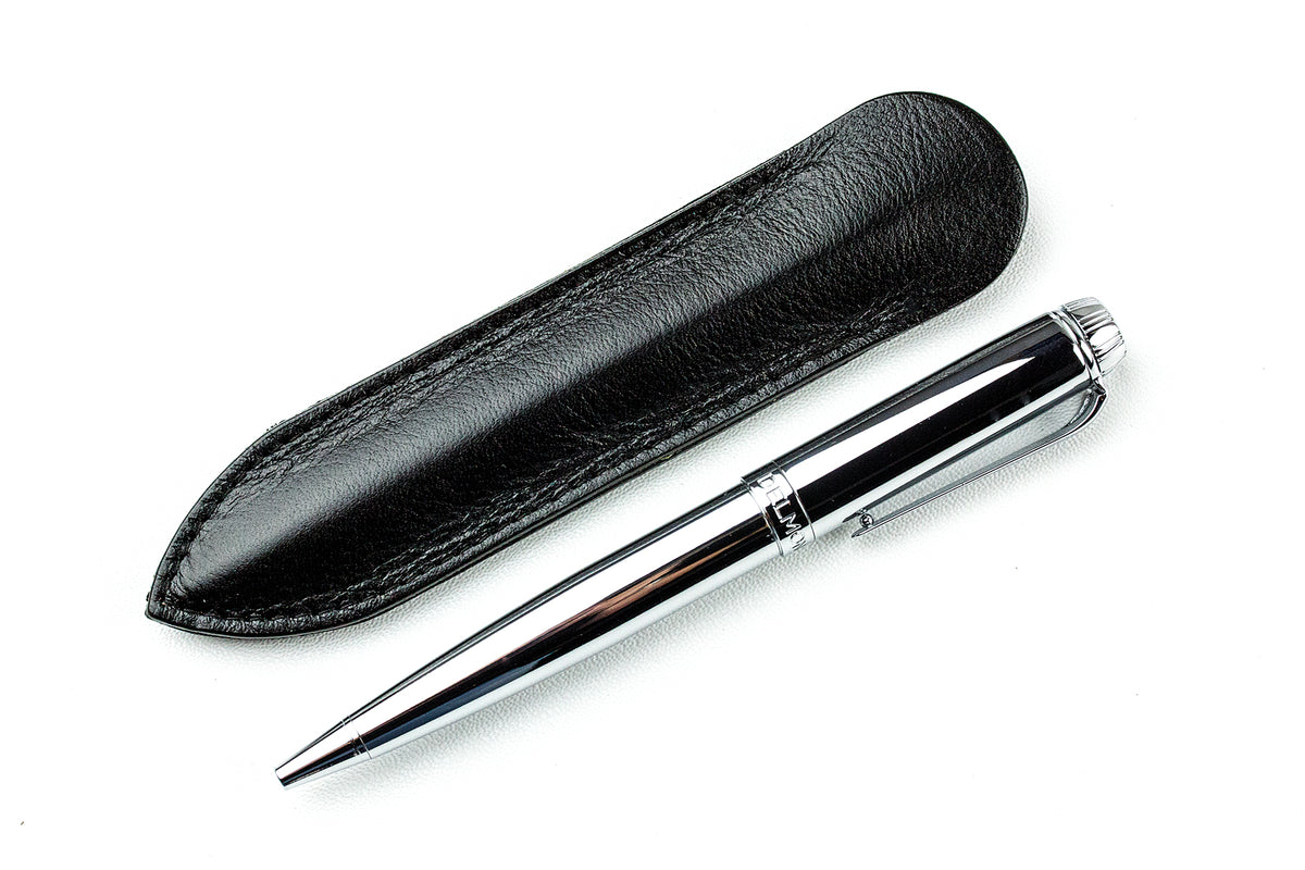 Drehkugelschreiber BAUHAUS silberfarben mit Stecketui VINTAGE schwarz